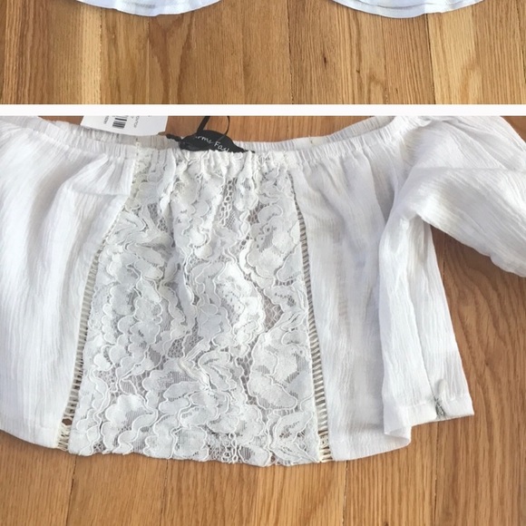 LF white crochet bell sleeve off shoulder crop top - Picture 7 of 10